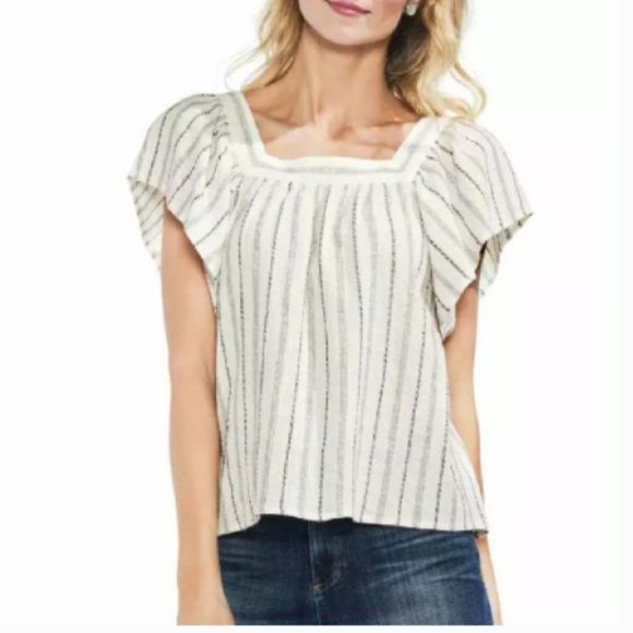 Vince Camuto flutter sleeve square neck linen top - Picture 1 of 10